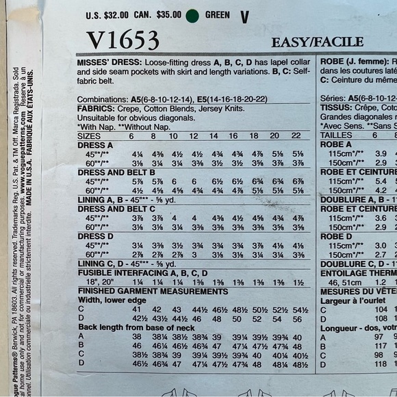 VOGUE PATTERNS V1653 Sewing Pattern size ES 14 16 18 20 and 22 Faux wrap dress - Picture 6 of 10